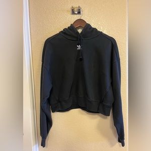 Adidas Black Cropped Embroidered Sweatshirt